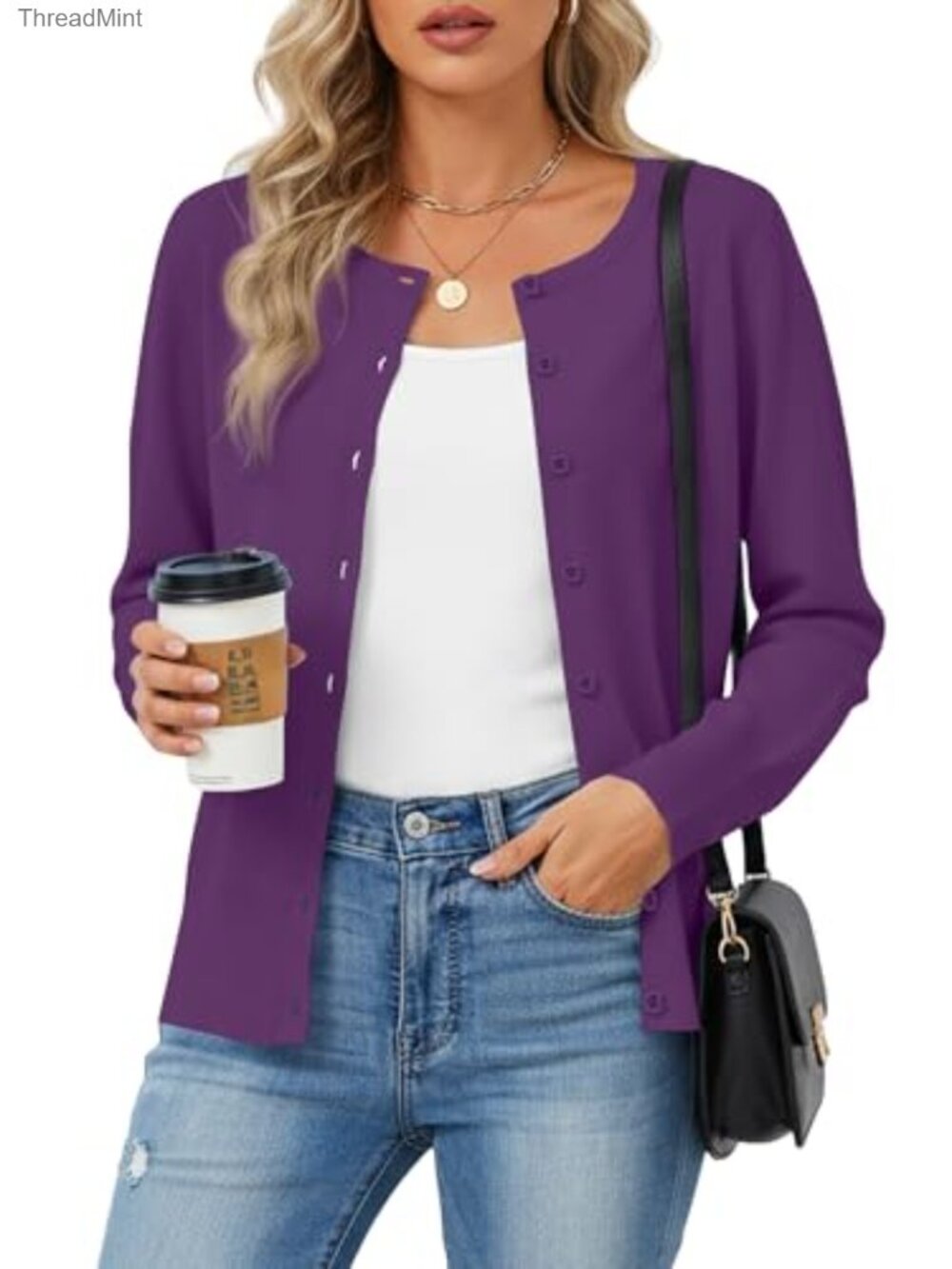 Lightweight Button Down Long Sleeve Knit Cardigan Sweater